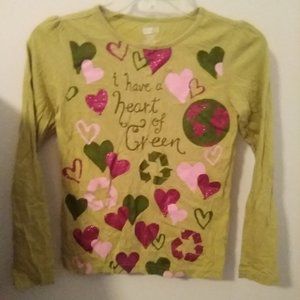 Crazy 8 girls green hearts longsleeve top SZ L